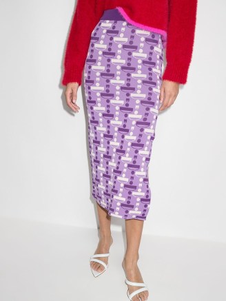 Dodo Bar Or Joelle purple geometric-pattern pencil skirt – retro print side split skirts – vintage look prints - flipped