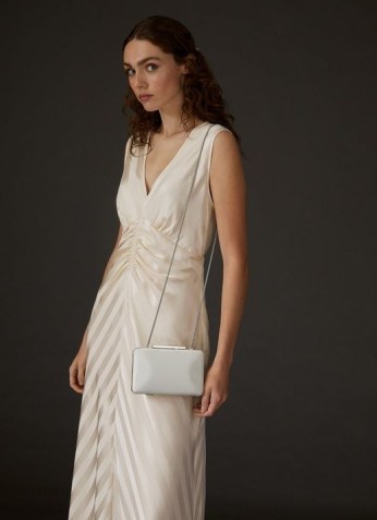 L.K. Bennett DOTTY IVORY SATIN WEDDING CLUTCH BAG | bridal handbags | brides accessories | chain shoulder strap occasion bags - flipped