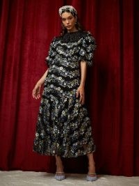 sister jane DREAM Podium Sequin Midi Dress Black and Navy / sequinned romantic style floral dresses