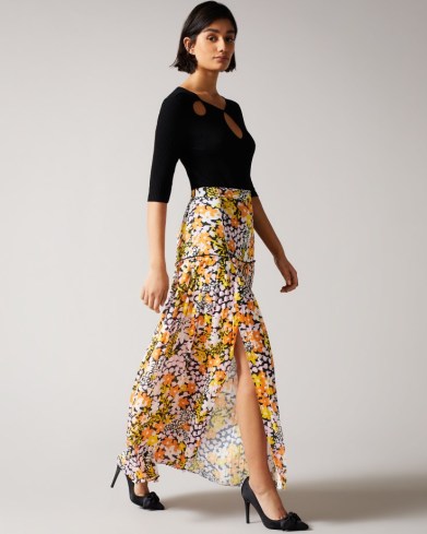 TED BAKER KLEMMY Dropped Waist Maxi Skirt / elegant floral print split hem skirts / feminine occasion fashion - flipped