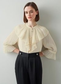 L.K. BENNETT ELODIE CREAM CRINKLE GEORGETTE SCALLOP EDGE BLOUSE ~ romantic vintage style blouses ~ romance inspired fashion