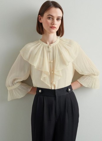 L.K. BENNETT ELODIE CREAM CRINKLE GEORGETTE SCALLOP EDGE BLOUSE ~ romantic vintage style blouses ~ romance inspired fashion - flipped