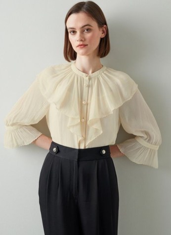 L.K. BENNETT ELODIE CREAM CRINKLE GEORGETTE SCALLOP EDGE BLOUSE ~ romantic vintage style blouses ~ romance inspired fashion