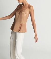 REISS ELODIE WOVEN SATIN CAMI TOP NUDE ~ luxe camisole tops ~ feminine spaghetti strap camisoles