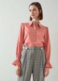 ETTEN PINK COTTON SATEEN SHIRRED CUFF BLOUSE ~ ladylike vintage style blouses