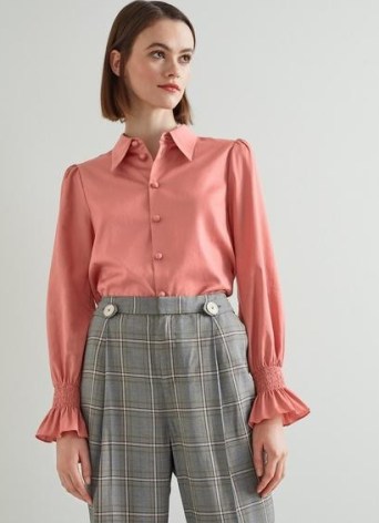 L.K. BENNETT ETTEN PINK COTTON SATEEN SHIRRED CUFF BLOUSE ~ ladylike vintage style blouses - flipped
