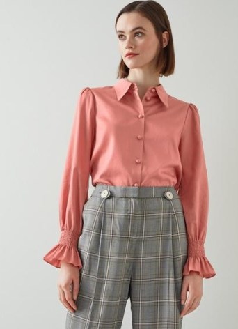 L.K. BENNETT ETTEN PINK COTTON SATEEN SHIRRED CUFF BLOUSE ~ ladylike vintage style blouses