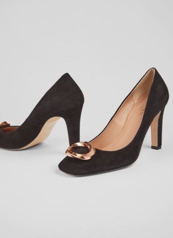 L.K. BENNETT EVELYN BLACK SUEDE ETERNITY RING COURTS ~ chic front embellished court shoes - flipped