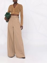 Fendi FF karligraphy brown jacquard cardigan | designer cropped cardigans | womens knitwear