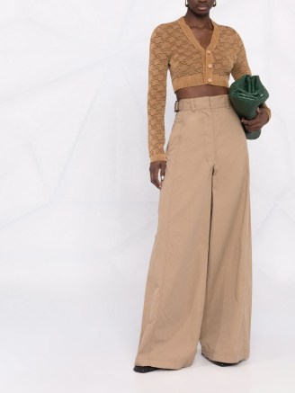Fendi FF karligraphy brown jacquard cardigan | designer cropped cardigans | womens knitwear - flipped