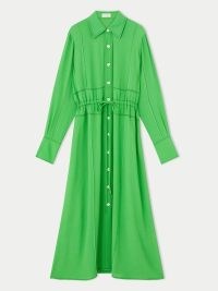 JIGSAW Fluid Drawcord Shirt Dress Green – bright long sleeve tie waist collared dresses