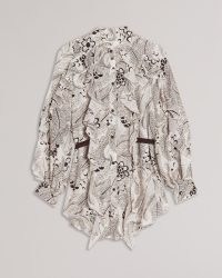 TED BAKER RINSOLA Frilled Shirt / white ruffled floral print shirts
