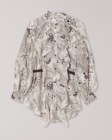 TED BAKER RINSOLA Frilled Shirt / white ruffled floral print shirts - flipped