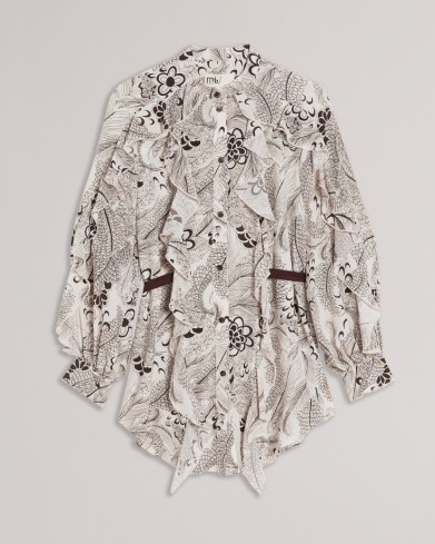 TED BAKER RINSOLA Frilled Shirt / white ruffled floral print shirts