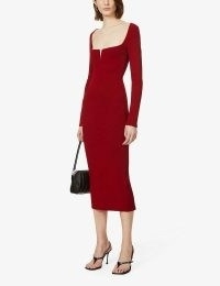 GALVAN Freya square-neck stretch-woven midi dress in rouge piaf – LRD – elegant red dresses