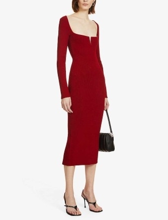 GALVAN Freya square-neck stretch-woven midi dress in rouge piaf – LRD – elegant red dresses - flipped