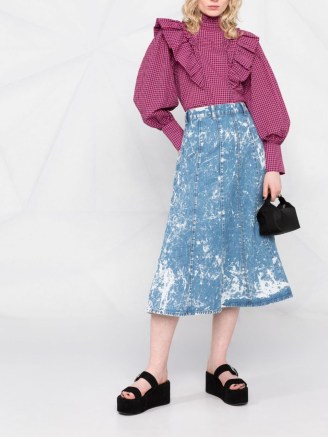 GANNI high-waisted A-line bleached effect skirt | organic cotton denim skirts - flipped
