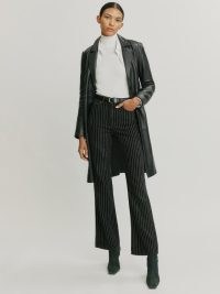 Reformation Georgia Pinstripe High Rise Flare Jeans | womens black striped denim flares