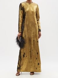 MARQUES’ALMEIDA Upcycled sequinned gown in gold ~ glamorous metallic look occasion maxi dresses ~ evening event glamour