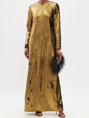 MARQUES’ALMEIDA Upcycled sequinned gown in gold ~ glamorous metallic look occasion maxi dresses ~ evening event glamour - flipped
