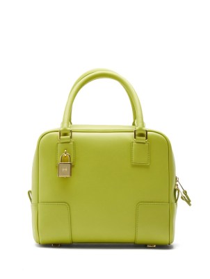 LOEWE Amazona 19 green leather handbag ~ small chartreuse coloured top hand bags ~ chic ladylike square shaped handbags - flipped