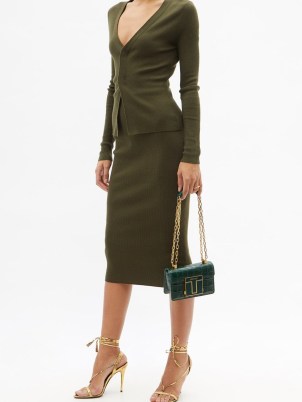 TOM FORD 001 crocdile-effect green-leather shoulder bag ~ croc embossed gold chain strap handbags ~ chic designer bags - flipped