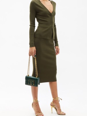 TOM FORD 001 crocdile-effect green-leather shoulder bag ~ croc embossed gold chain strap handbags ~ chic designer bags