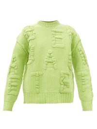 BOTTEGA VENETA Logo letter-jacquard chenille sweater in green – women’s chunky drop shoulder jumpers