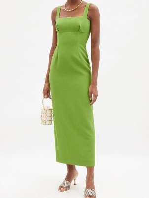 EMILIA WICKSTEAD Magdalina green square-neck double-crepe midi dress ~ sleeveless fitted bodice occasion dresses