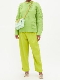BOTTEGA VENETA Pleated wool trousers in Green – women’s lime coloured wide leg fluid trousers