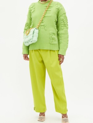BOTTEGA VENETA Pleated wool trousers in Green – women’s lime coloured wide leg fluid trousers