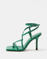 RIVER ISLAND GREEN STRAPPY HEELED SANDALS ~ square toe ankle strap high heels