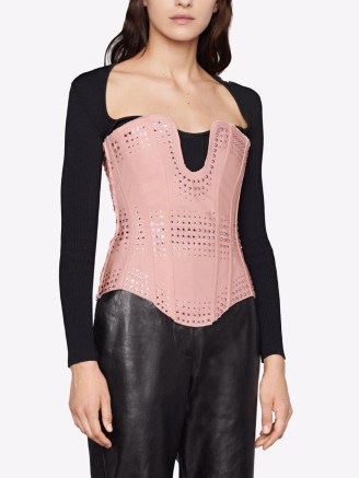 Gucci pink crystal-embellished corset top | strapless fitted bodice tops lace up back | fashion studded with crystals - flipped