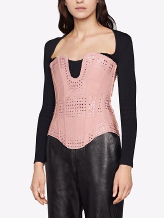 Gucci pink crystal-embellished corset top | strapless fitted bodice tops lace up back | fashion studded with crystals