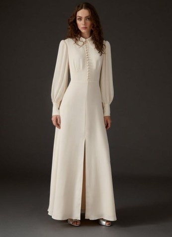 L.K. BENNETT HARLOW IVORY SATIN CREPE LONG WEDDING DRESS ~ vintage style bridal dresses ~ elegant occasion gowns - flipped