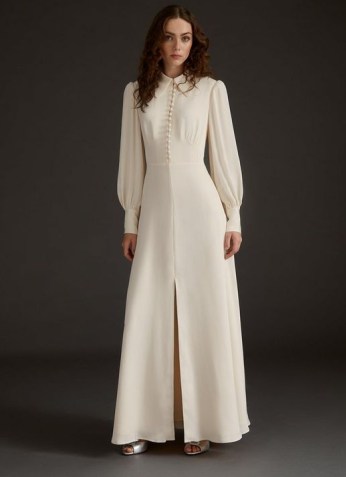 L.K. BENNETT HARLOW IVORY SATIN CREPE LONG WEDDING DRESS ~ vintage style bridal dresses ~ elegant occasion gowns