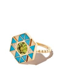 Harwell Godfrey 18kt yellow gold evil eye turquoise, peridot and diamond ring ~ womens green stone rings