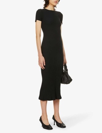 HELMUT LANG Pima round-neck stretch-cotton midi dress in black – women’s wardrobe essentials – essential LBD – dress up or down dresses - flipped