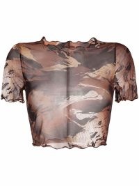 Heron Preston Camo mesh cropped T-shirt ~ sheer short sleeve crop tops