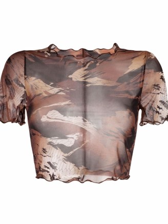 Heron Preston Camo mesh cropped T-shirt ~ sheer short sleeve crop tops - flipped