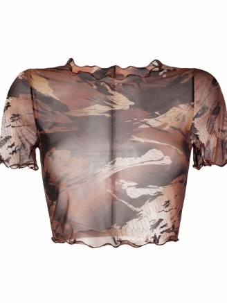 Heron Preston Camo mesh cropped T-shirt ~ sheer short sleeve crop tops