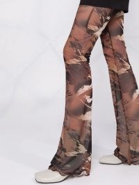 Heron Preston Camo mesh flared trousers ~ woens brown camouflage print flares