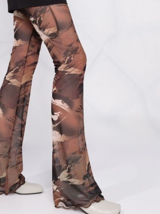 Heron Preston Camo mesh flared trousers ~ woens brown camouflage print flares - flipped