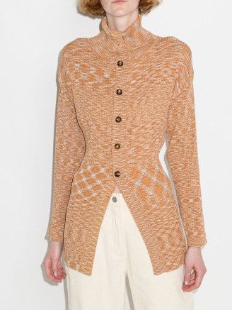 Holzweiler Vibes orange space-dye cardigan | high neck drop shoulder rib knit cardigans | slim fit knitwear - flipped