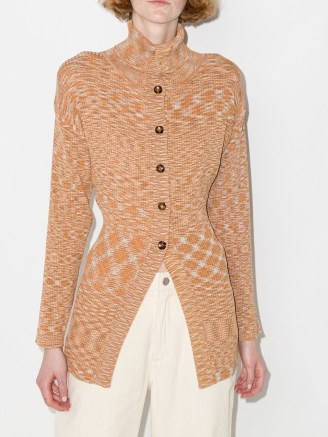 Holzweiler Vibes orange space-dye cardigan | high neck drop shoulder rib knit cardigans | slim fit knitwear