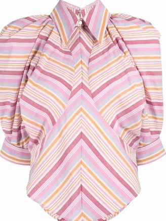 Isabel Marant chevron-print puff-sleeves shirt in pink – volume sleeve retro print shirts - flipped