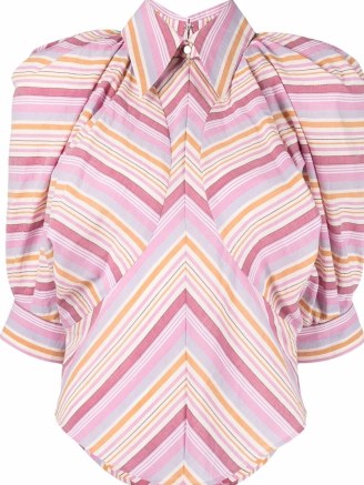 Isabel Marant chevron-print puff-sleeves shirt in pink – volume sleeve retro print shirts
