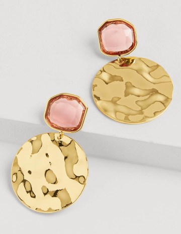 Jewel Hammered Disk Earrings in Formica Pink/Gold Metallic ~ Boden jewellery - flipped