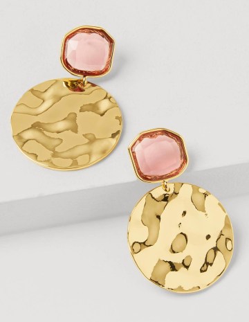 Jewel Hammered Disk Earrings in Formica Pink/Gold Metallic ~ Boden jewellery
