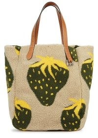 JW ANDERSON Belt taupe strawberry-print fleece tote ~ large textured top handle shopper bags